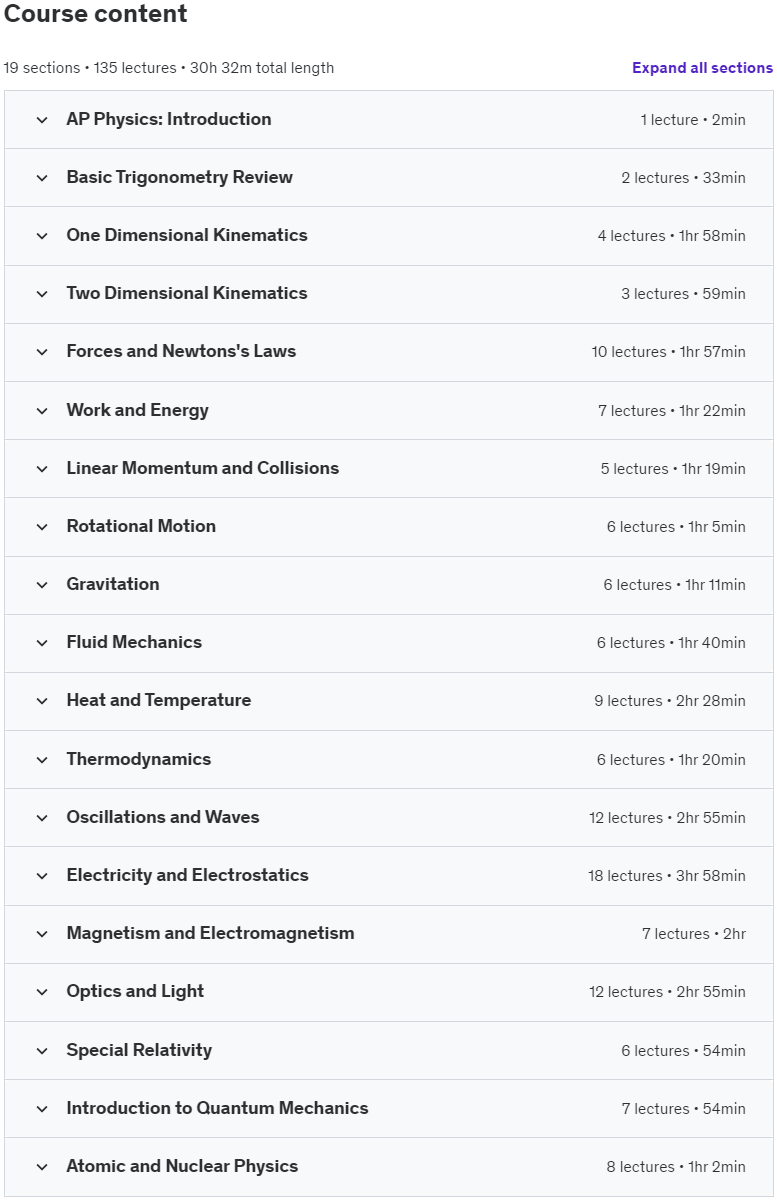 Course topics · The Complete AP and College Physics Course 2024-11