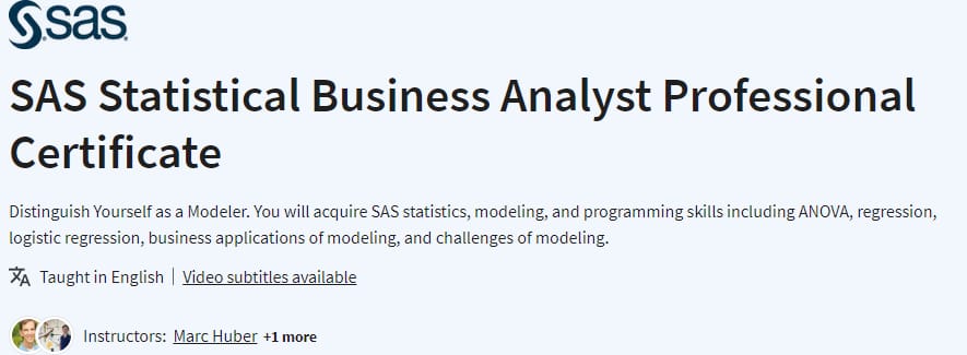 Pictures · Coursera — SAS Statistical Business Analyst Professional Certificate 2023-12