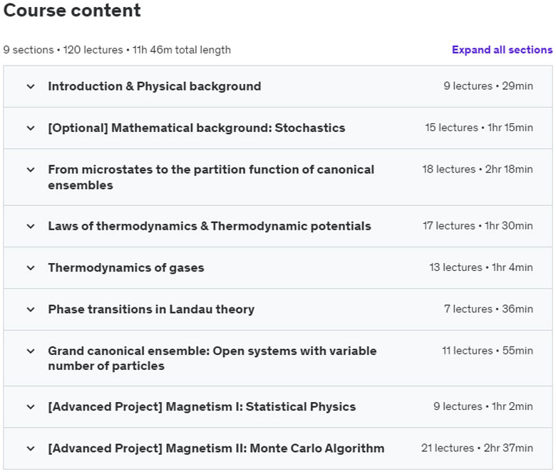 Course topics · Udemy — Statistical Physics & Thermodynamics from Beginner to Expert 2022-8