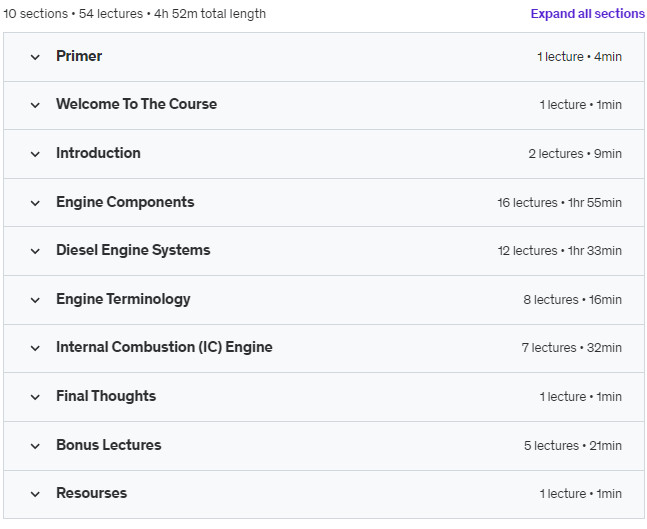 Course topics · Diesel Engine Fundamentals (Mechanical Engineering) 2020-9