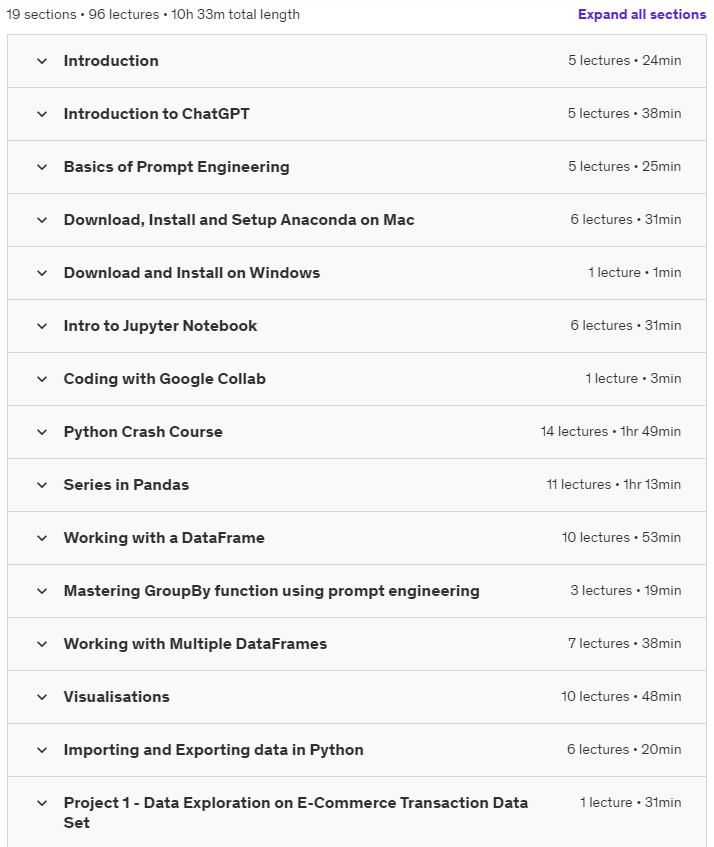 Course topics · Prompt Engineering for Data Analysis Python, Pandas, ChatGPT 2023-5