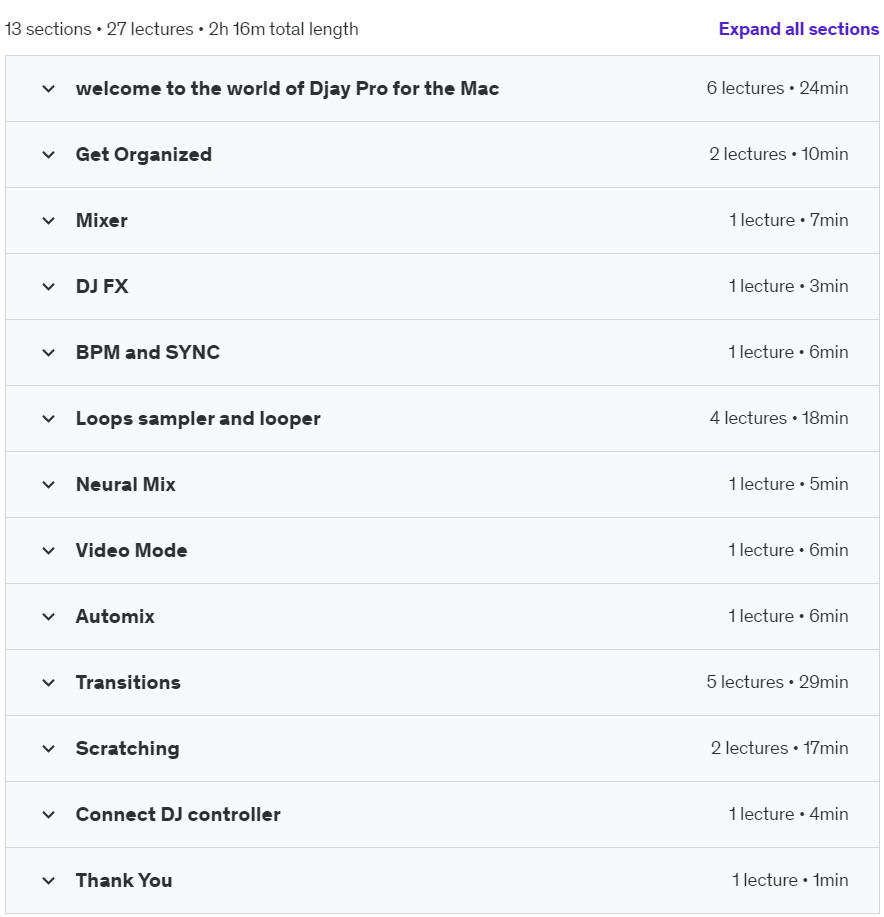 Course topics · Djay Pro for Mac Beginner Tutorial 2024-9