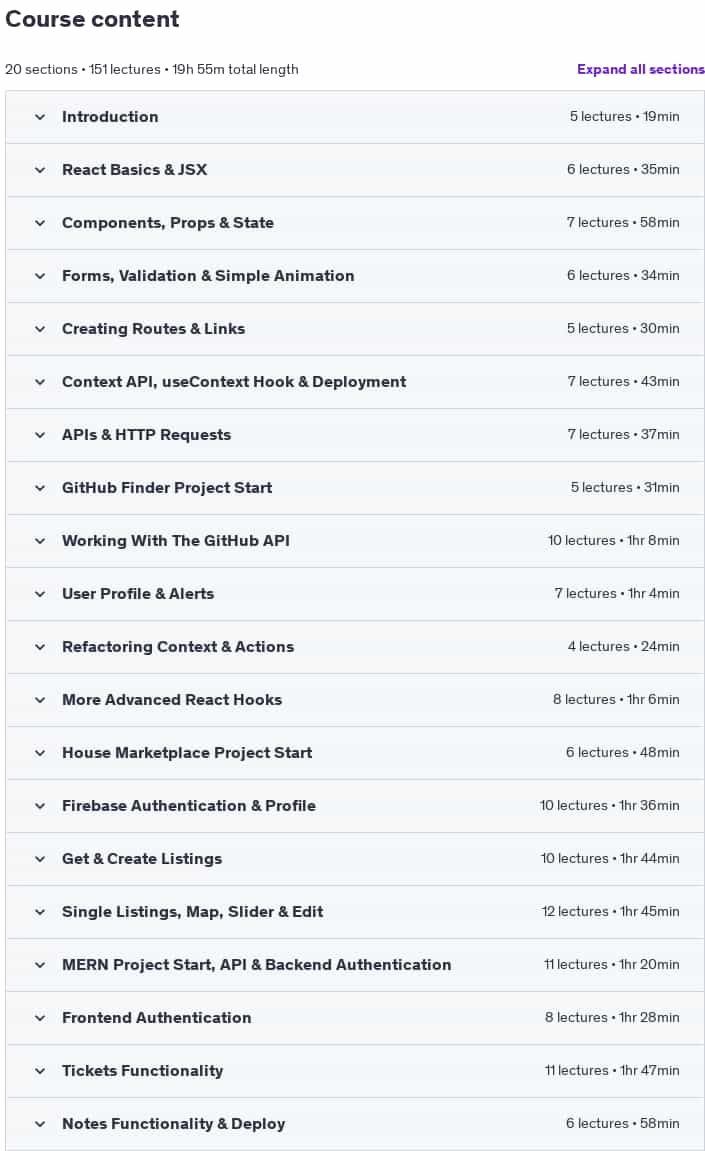 Course topics · React Front To Back 2023-2