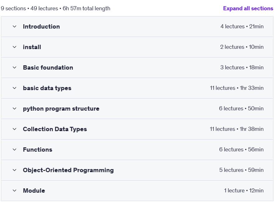 Course topics · Udemy — python for everyone: from zero to mastery 2023-12