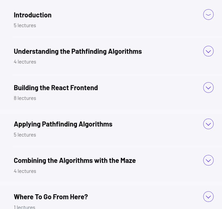 Course topics · ZeroToMastery – Master the Pathfinding Algorithms with JavaScript and React 2025-4