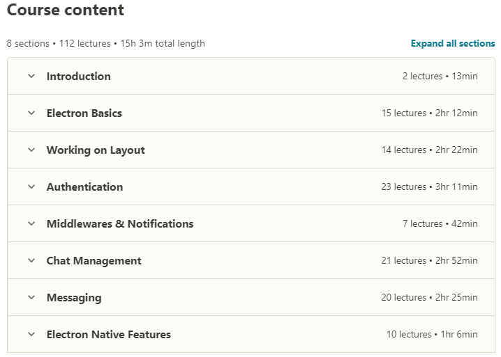 Course topics · Udemy — Electron & React JS: Build a Native Chat App with Javascript 2020-9