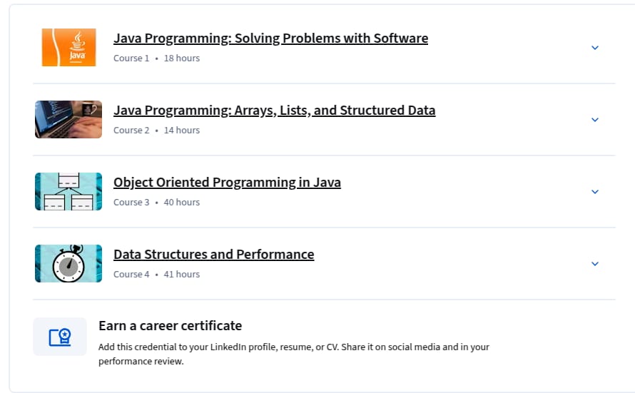 Course topics · Object Oriented Programming in Java Specialization 2025-12