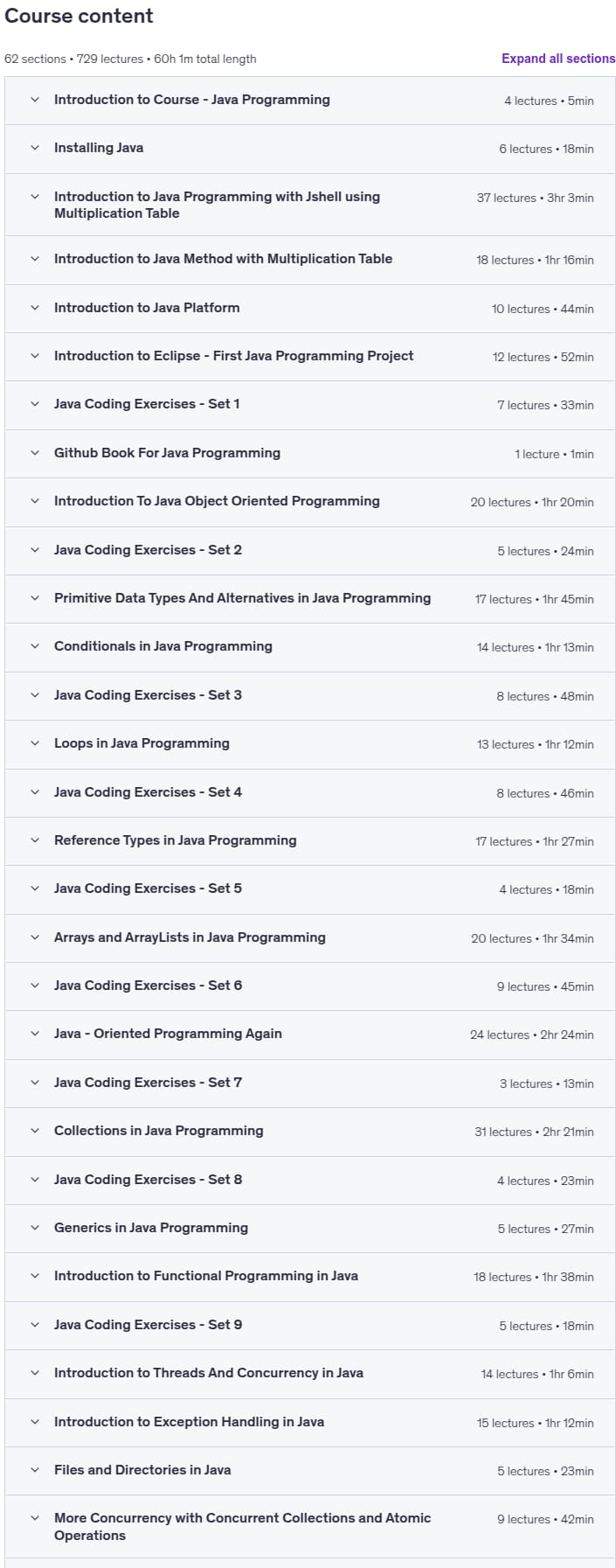 Course topics · Java Programming for Complete Beginners [2025] 2025-8