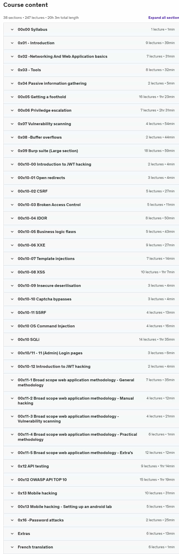Course topics · Udemy — Ethical hacking and pentesting guide 2022-2