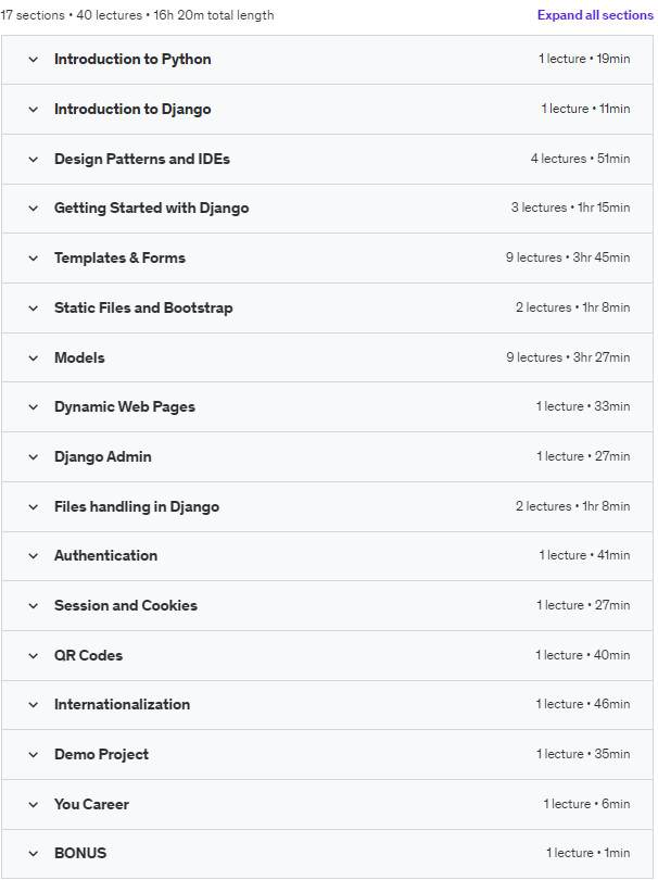Course topics · Django Full Stack Developer Masterclass 2023-8