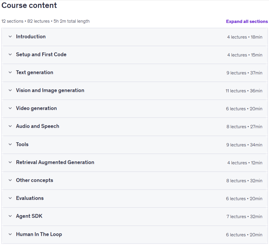 Course topics · Udemy — OpenAI Engineer: APIs, Libraries, Models, Agents SDK 2026-5