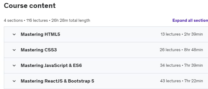 Course topics · Zero to Hero React JS mastery E-degree course 2021-11