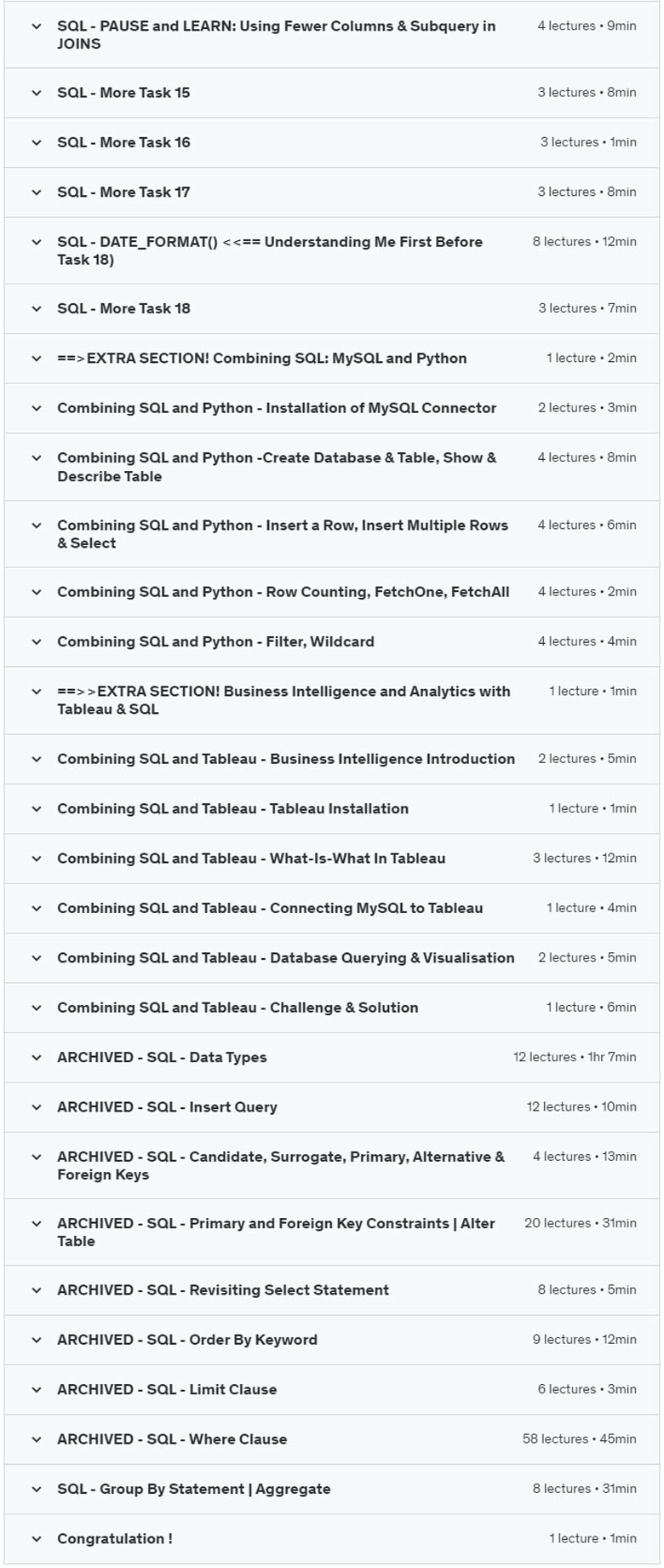 Course topics · Udemy — SQL–MySQL Complete Master Bootcamp | Beginner-Expert (2024) 2023-8