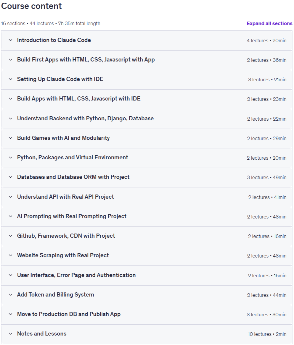 Course topics · Build Apps with Python and Django using Claude Code 2026-7
