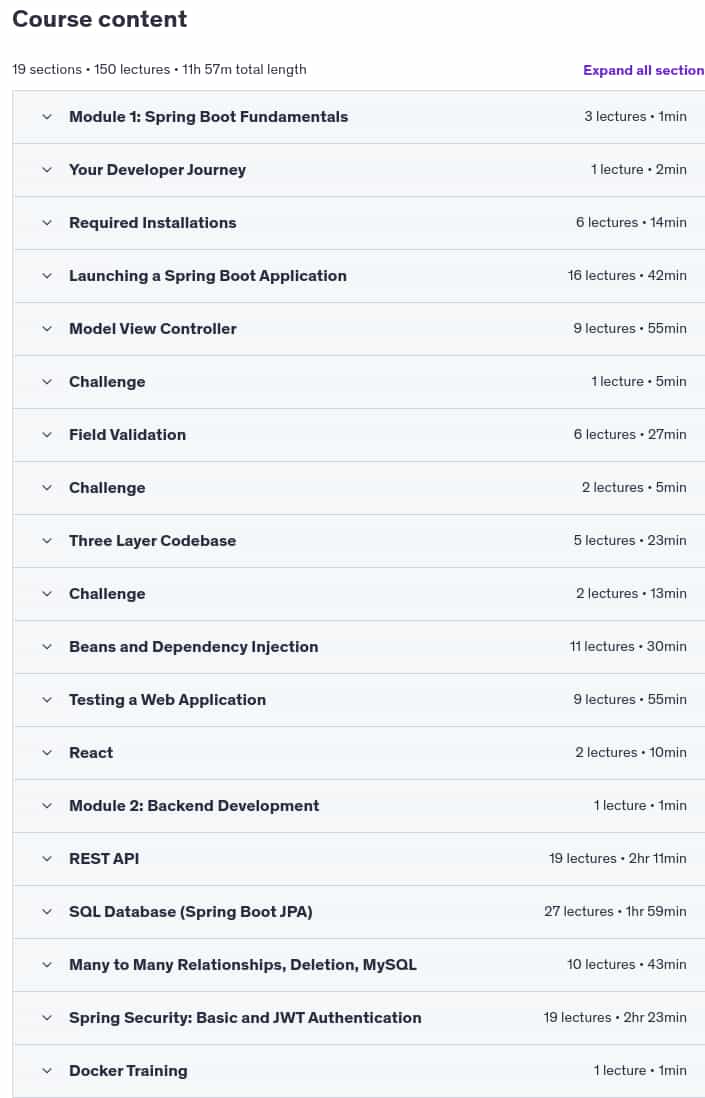 Course topics · Spring Boot Course: Learn Spring Boot & Build Web APIs 2025-2