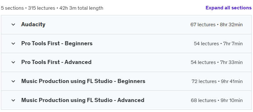 Course topics · Audio Production Mastery: Audacity | Pro Tools | FL Studio | 2024-6