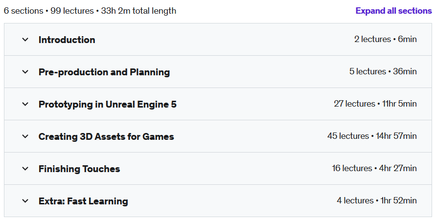 Course topics · Udemy — Unreal Engine 5 Megacourse: Create Games in UE5 & Blender 2022-8