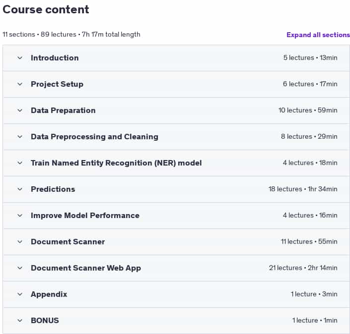 Course topics · Intelligently Extract Text & Data from Document with OCR NER 2025-5