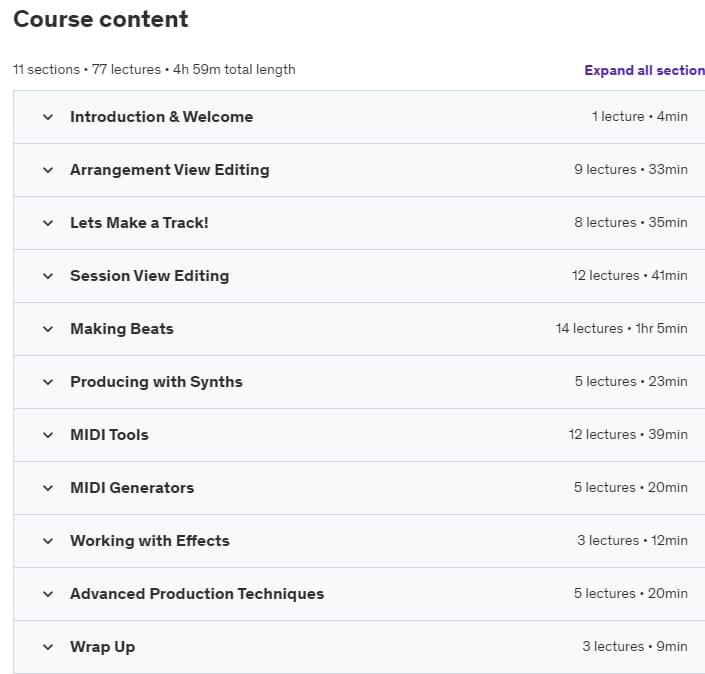 Course topics · Udemy — Ultimate Ableton Live 12, Part 3: Producing Music with Live 2024-1