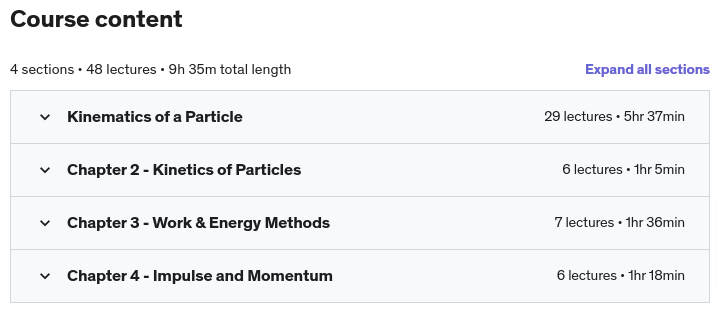 Course topics · Udemy — Engineering Mechanics: Dynamics Part 1 2020-6