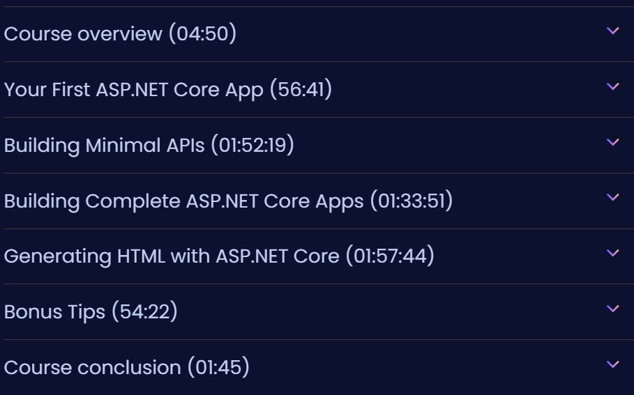 Course topics · Dometrain – Getting Started: ASP.NET Core 2024-12