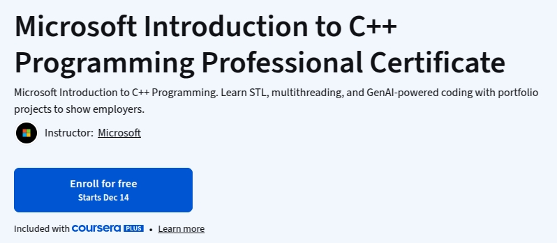 이미지 · 마이크로소프트 소개 C++ 프로그램 전문 인증서 2025-12