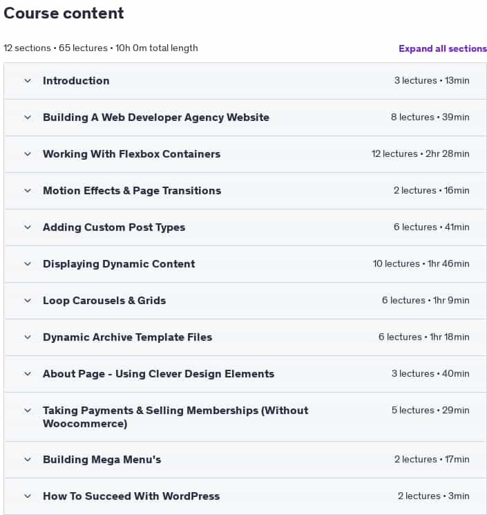 Course topics · Advanced WordPress & Elementor | Build Dynamic Websites 2025-7
