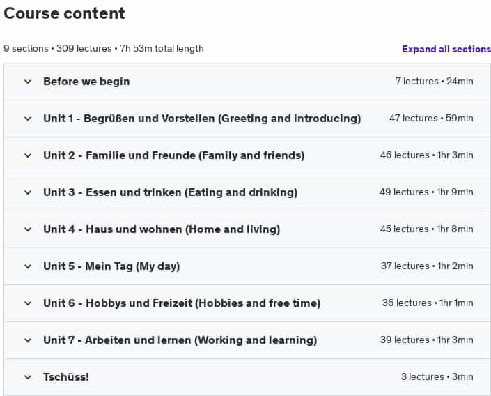 Course topics · Udemy — Best Way to Learn German Language: Full Beginner (A1.1) 2024-5