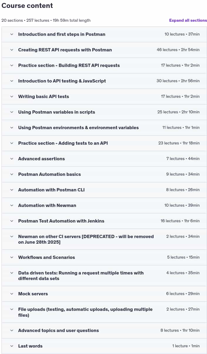 موضوعات الدورة · Postman: The Complete Guide – بقية API اختبار 2025-6
