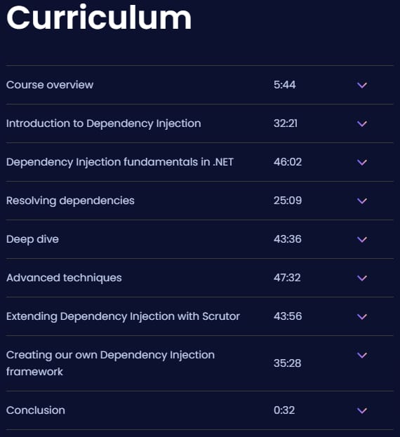 Course topics · Dometrain — From Zero to Hero: Dependency Injection in .NET 2024-5
