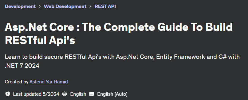 Pictures · Udemy — Asp.Net Core : The Complete Guide To Build RESTful Api’s 2023-3
