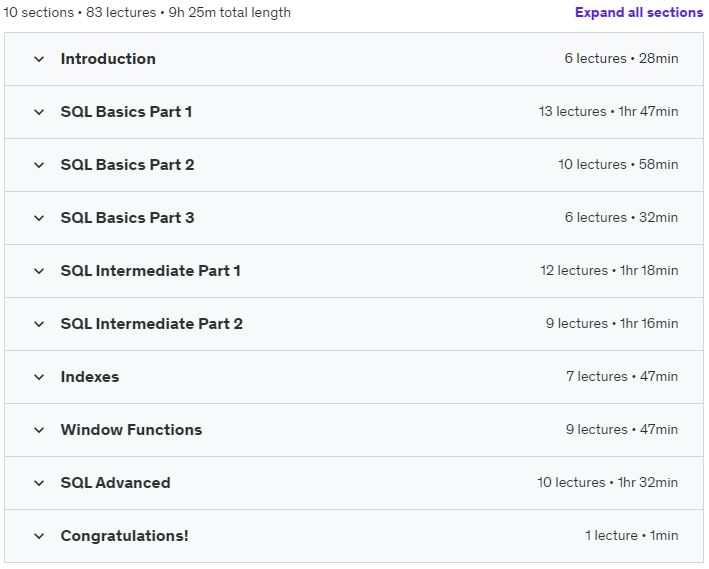 Course topics · Udemy — SQL Development with MS SQL Server Beginner to Master 2024 2023-8