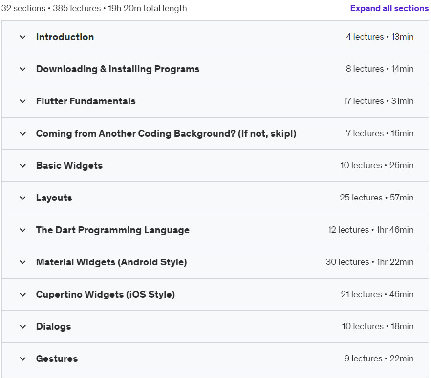 Course topics · Complete Flutter Masterclass – Beginner to Expert 2023-11