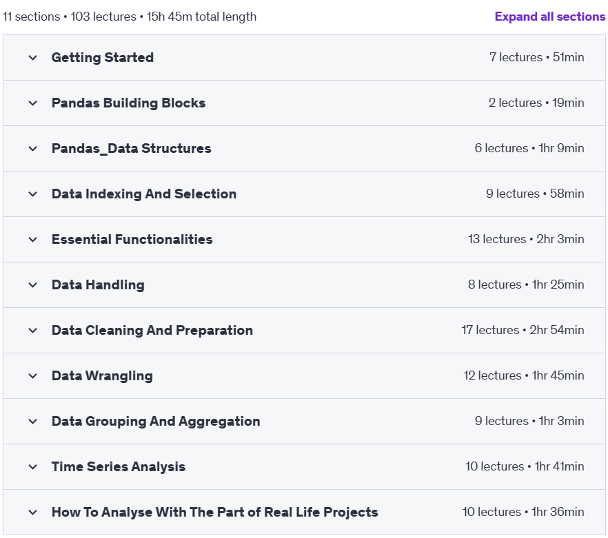 Course topics · Udemy — Python For Data Science In 2025 A-Z: EDA With Real Exercises 2025-1