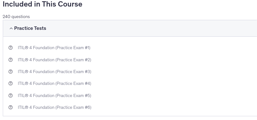 Course topics · ITIL 4 Foundation Practice Certification Exams (6 Exams) 2025-12