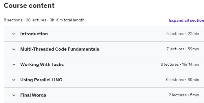 Course topics · Write Asynchronous C# Code With Tasks and PLINQ 2020-10