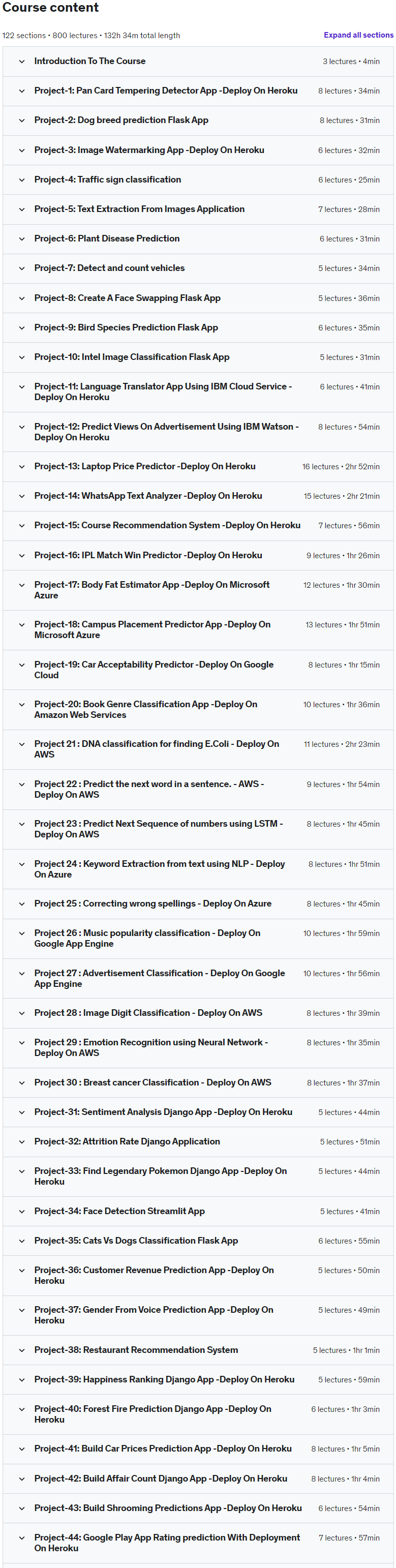 Course topics · Udemy — Data Science Mega-Course: #Build {120-Projects In 120-Days} 2022-9