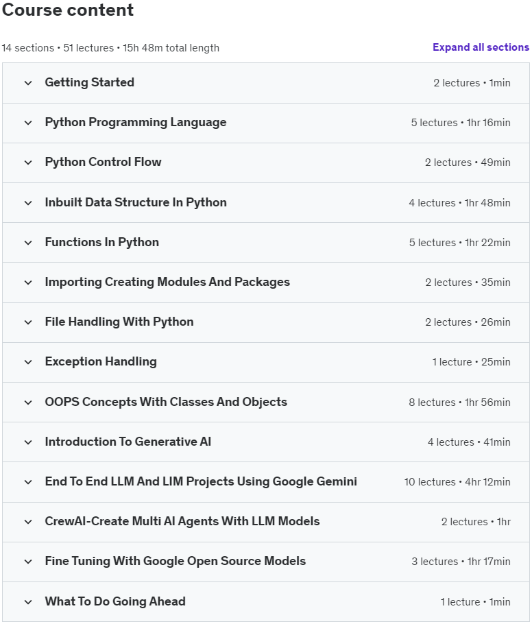 Course topics · Building Gen AI App 12+ Hands-on Projects with Gemini Pro 2024-6
