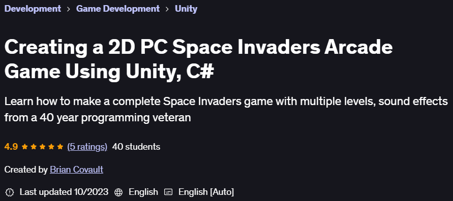 Pictures · Creating a 2D PC Space Invaders Arcade Game Using Unity, C# 2023-10