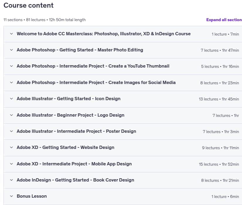 Temas del curso · El Adobe CC curso completoPhotoshop, Illustrator, XD y InDesign 2020-5