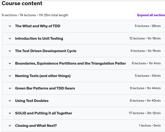 Course topics · Udemy — TDD Fundamentals in TypeScript 2022-12