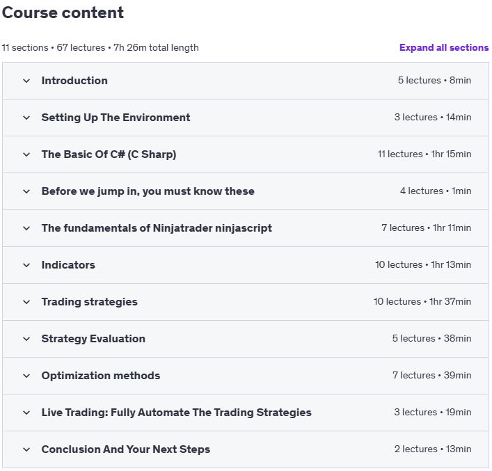 Course topics · Udemy — Master Algorithmic Trading in NinjaTrader: Advanced Methods 2024-10