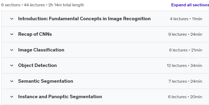 Course topics · Udemy — Applied Computer Vision: Object Detection and Recognition 2024-10