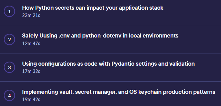 Course topics · Pluralsight — Secret Management for Python 2026-3