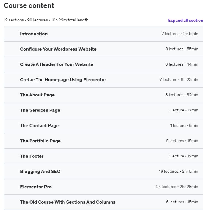 Course topics · Complete WordPress Course | Elementor 2018-12