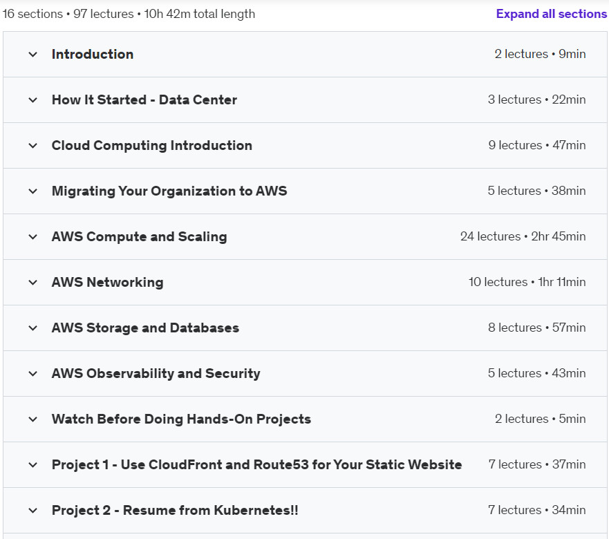 Course topics · Rocking AWS for Beginners (Hands On) 2023-2
