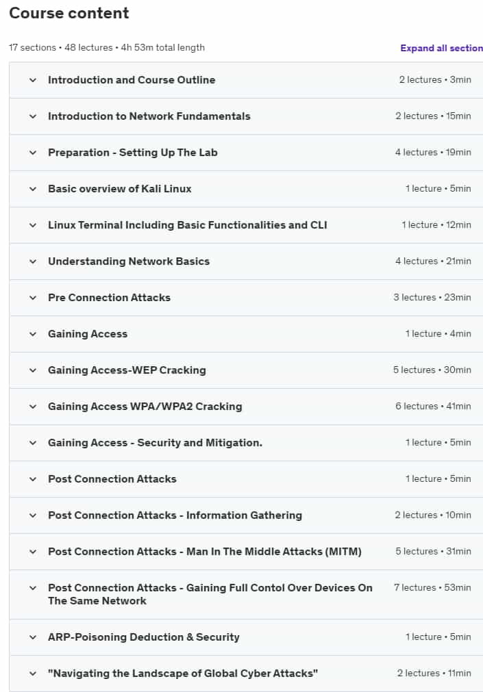 Course topics · Udemy — Complete Network Hacking Course 2024 – Beginner to Advanced 2024-8
