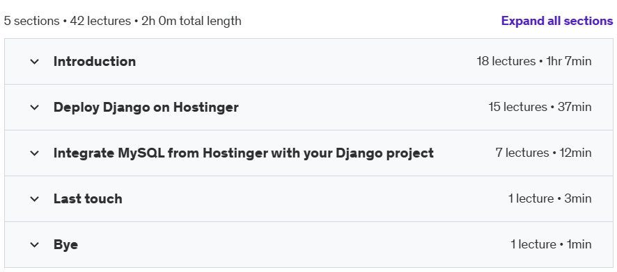 Course topics · Udemy — Deploy Django application on Hostinger server VPS 2024-10