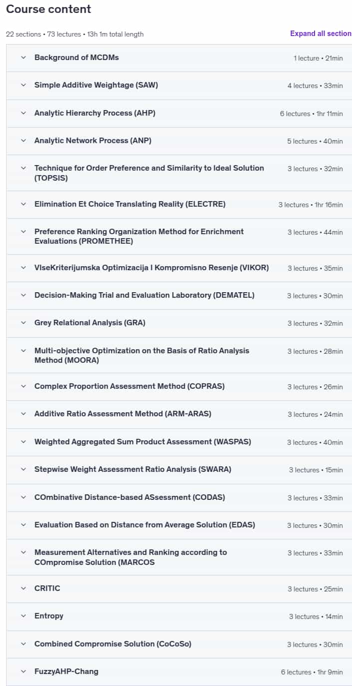 Course topics · Multi-Criteria Decision Making (MCDM) Using Matlab and Excel 2023-9