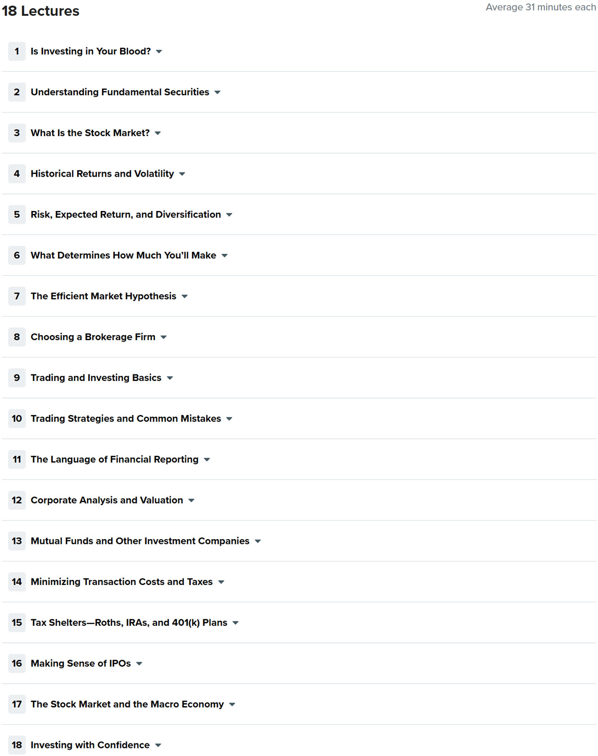 Course topics · The Great Courses — How the Stock Market Works 2020-3
